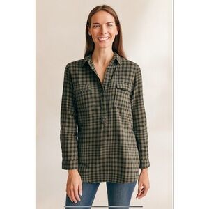 SPLENDID COTTON TOP M GREEN PLAID COTTON CASUAL PREPPY FLANNEL SOFT COZY PULL ON